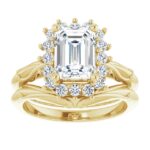 2CT Emerald Cut Lab Diamond Halo Ring Set – Nature-Inspired Band, Perfect for Engagements or Anniversaries
