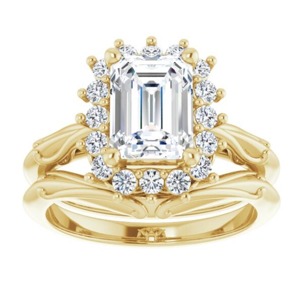 2CT Emerald Cut Lab Diamond Halo Ring Set – Nature-Inspired Band, Perfect for Engagements or Anniversaries
