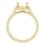 This modern princess cut engagement ring setting features a sleek geometric 4-prong design, ideal for creating custom rings. Available for small batch or one-piece orders.