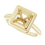This modern princess cut engagement ring setting features a sleek geometric 4-prong design, ideal for creating custom rings. Available for small batch or one-piece orders.
