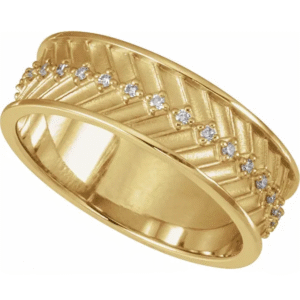 This 1/5 CTW Lab-Grown Diamond Wedding Band showcases a sophisticated geometric textured design, making it a standout choice for custom engagement jewelry or unique small batch collections.
