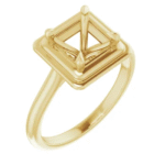 This modern princess cut engagement ring setting features a sleek geometric 4-prong design, ideal for creating custom rings. Available for small batch or one-piece orders.