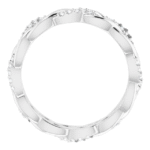 This twisted lab diamond eternity band features a graceful interwoven design, making it a unique and elegant choice for custom fine jewelry lovers. Perfect for stacking or wearing solo.