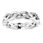 This twisted lab diamond eternity band features a graceful interwoven design, making it a unique and elegant choice for custom fine jewelry lovers. Perfect for stacking or wearing solo.