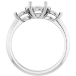 Elegant three stone ring mounting for a 6.5mm center stone. Available in gold or platinum. Ideal for symbolic, custom engagement jewelry.