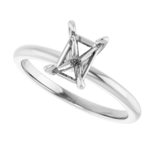 This elegant solitaire engagement ring mounting features a 7x5 mm emerald cut center stone setting, perfect for those who love clean lines and timeless design. Customizable in 9K, 14K, 18K gold or platinum.