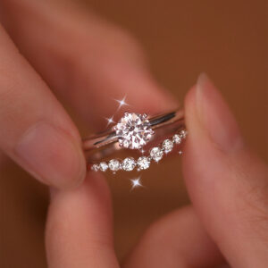 Custom Dainty Engagement Ring Set for Women, Personalized Diamond Wedding Ring Ser for Her