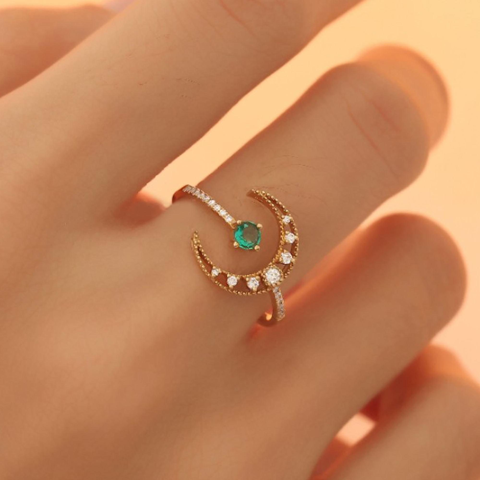 stacking ring Discover this moon open ring with a chic crescent design. An adjustable, elegant piece of custom moon jewelry, perfect for daily wear or gifts.