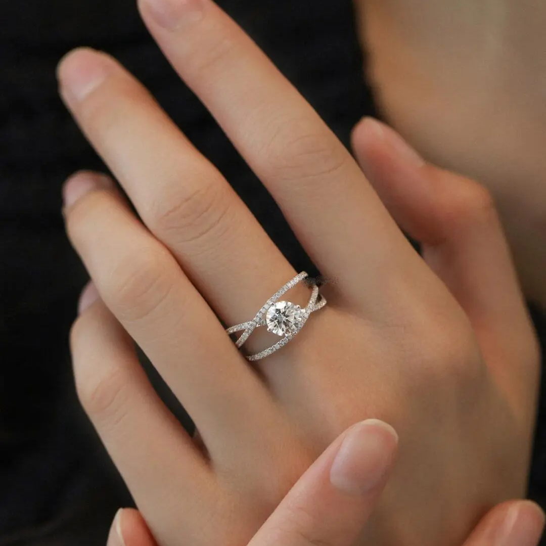 personalized lab diamond twist band ring for her (2) Lab diamond engagement ring crafted in solid white gold, designed with balanced proportions and timeless elegance. Ideal for custom fine jewelry.