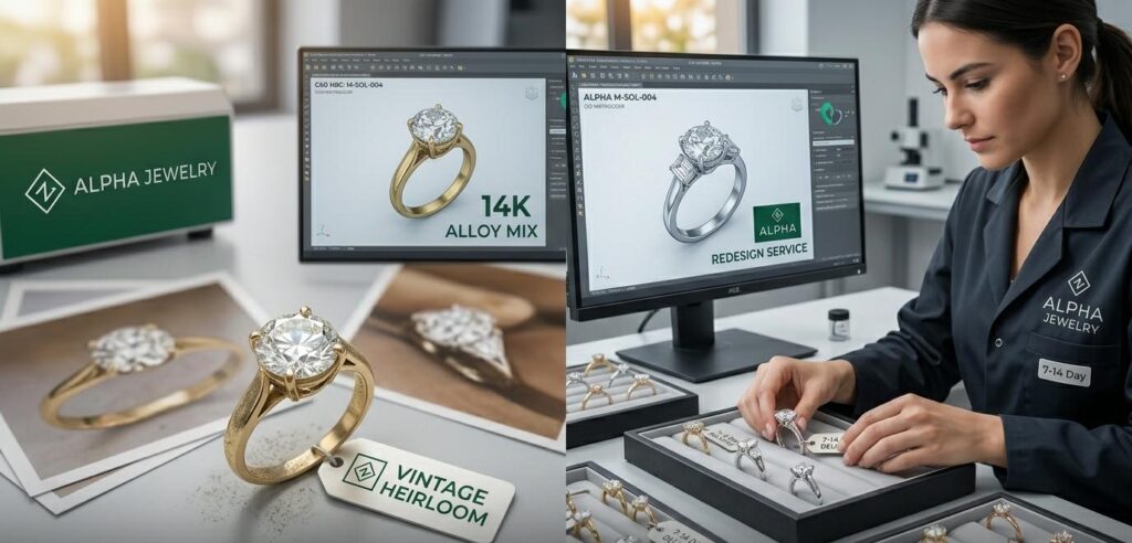 Upgrade your vintage jewelry in 2026. Explore jewelry heirloom redesign at Alpha Jewelry with 3D CAD, direct factory pricing, and 7-14 day turnaround.