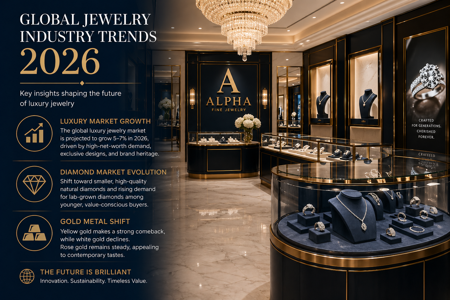Analyze Jewelry Industry Trends 2026. From LVMH’s 7% growth to surging gold prices and De Beers' sales rise, stay ahead with our professional industry update.