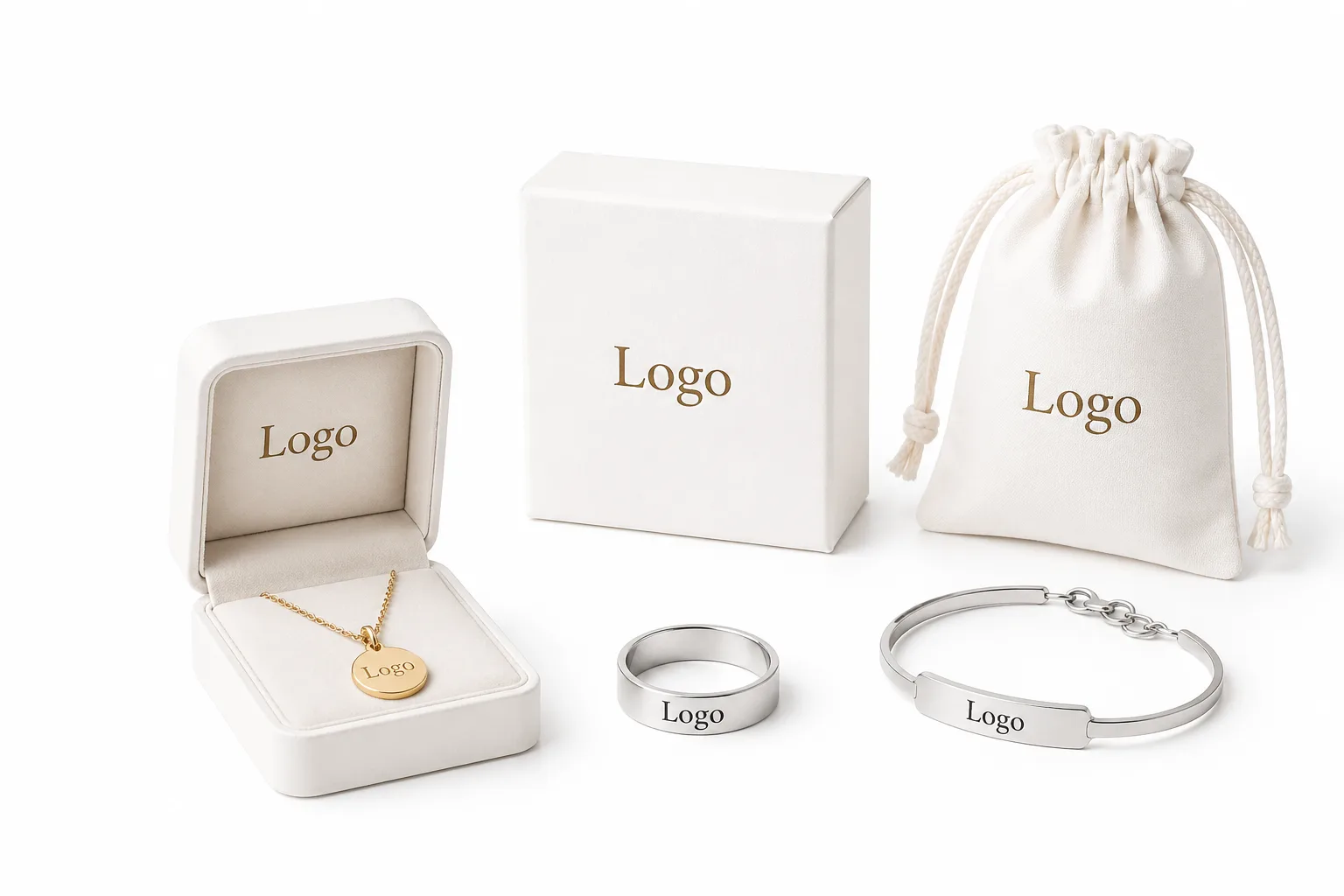 Custom jewelry packaging and logo engraving services for boutique jewelry brands with low 100pcs MOQ.