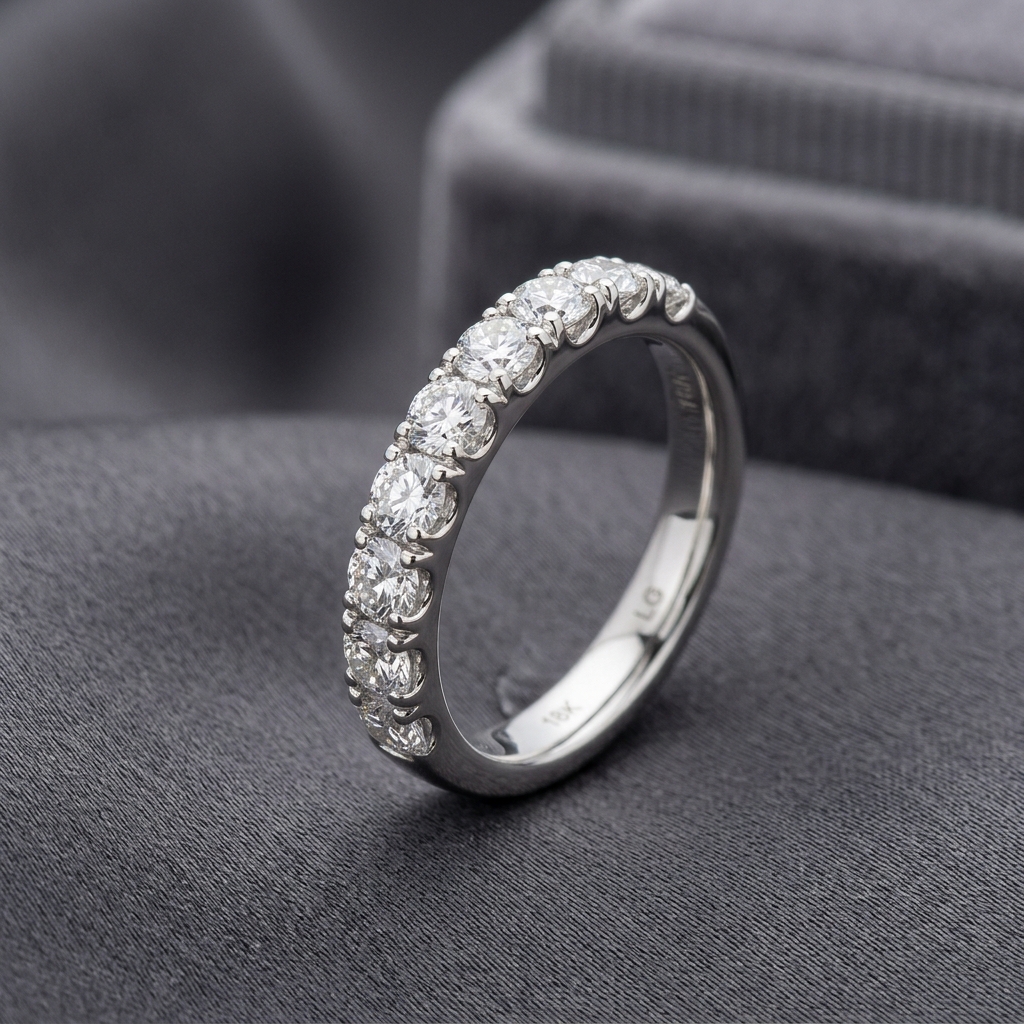 custom lab grown diamond wedding band studio — Alpha Jewelry