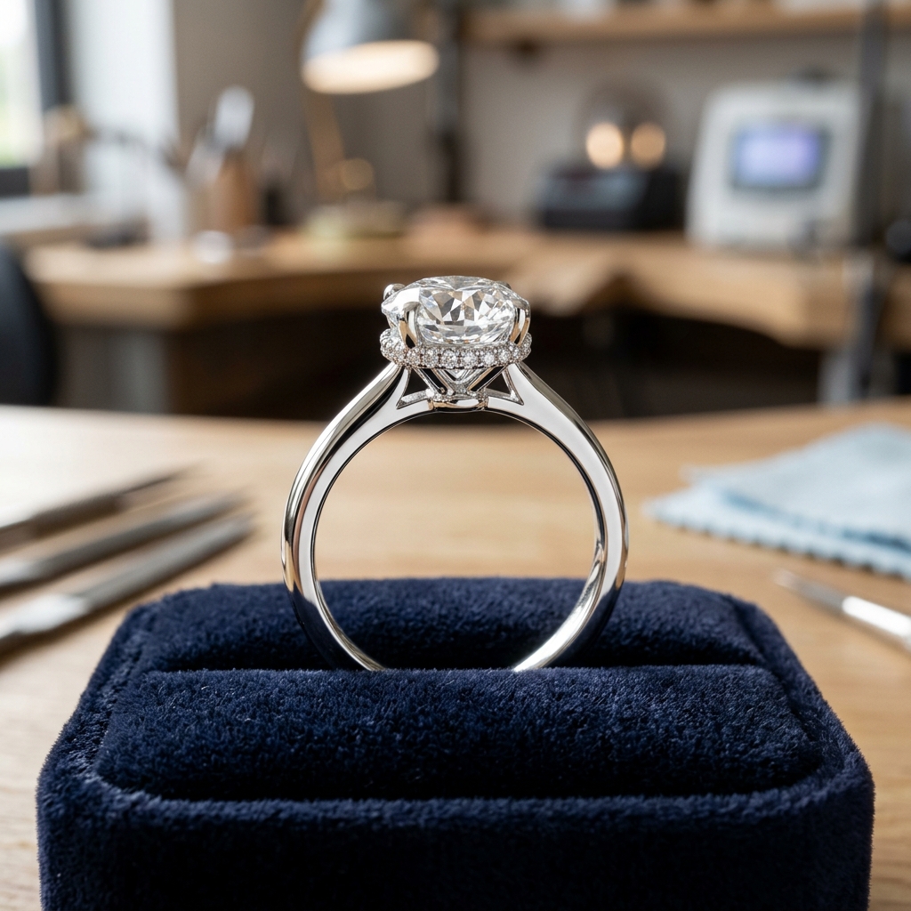 custom lab grown diamond hidden halo ring factory — Alpha Jewelry