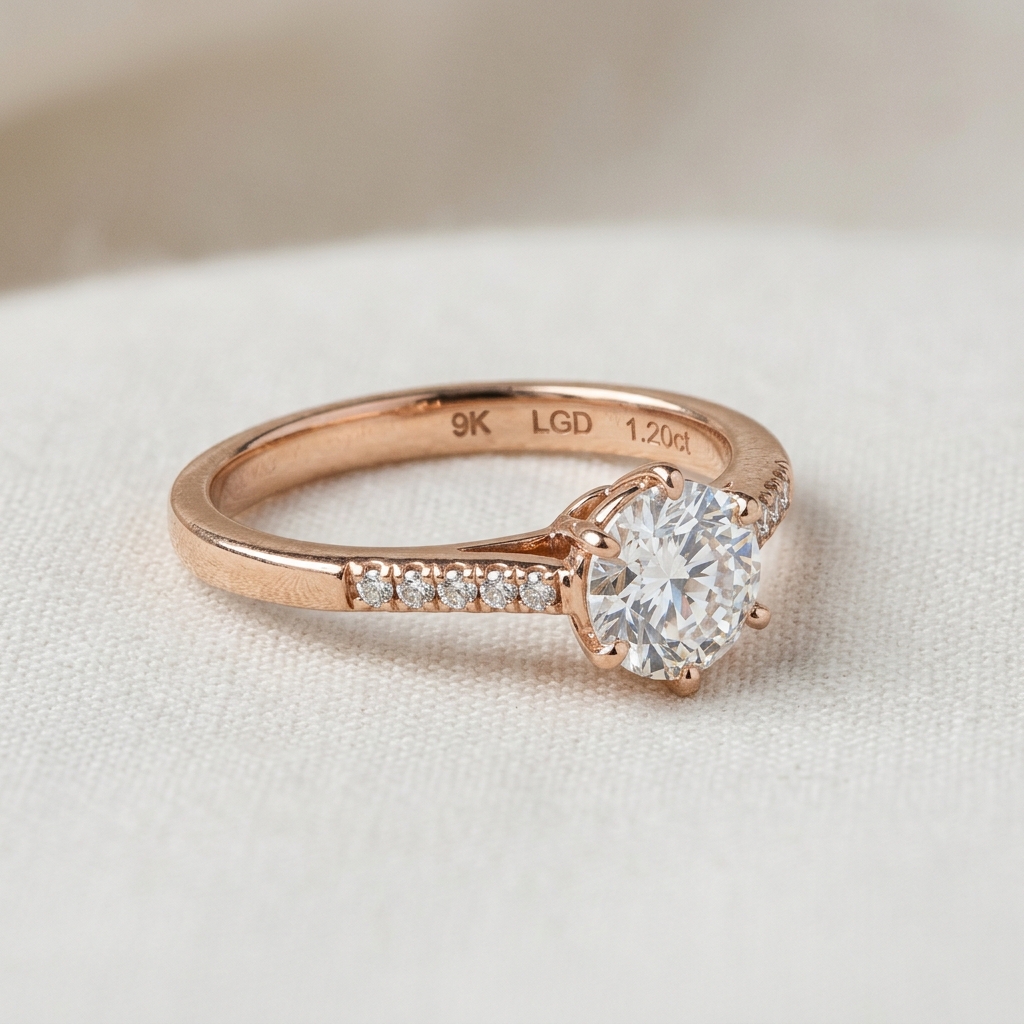 OEM 9K rose gold lab-created gemstones engagement ring manufacturer — custom jewelry manufacturing photo 1
