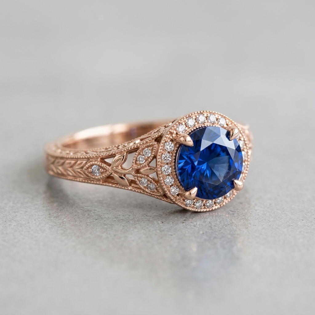 custom CAD design for 9K rose gold sapphire engagement ring — custom jewelry manufacturing photo 1