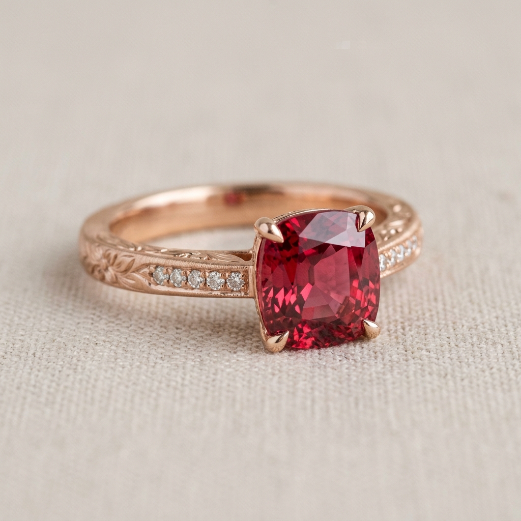 custom 9K rose gold spinel engagement ring — custom jewelry manufacturing photo 1