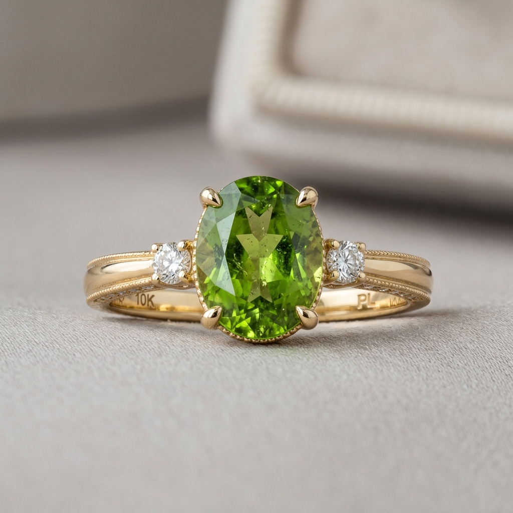 private label 10K yellow gold peridot engagement ring supplier — custom jewelry manufacturing photo 1
