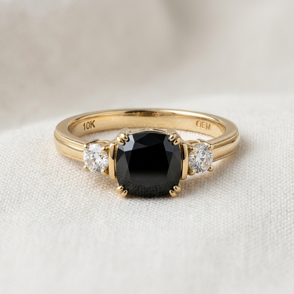 OEM 10K yellow gold black spinel engagement ring manufacturer — custom jewelry manufacturing photo 1