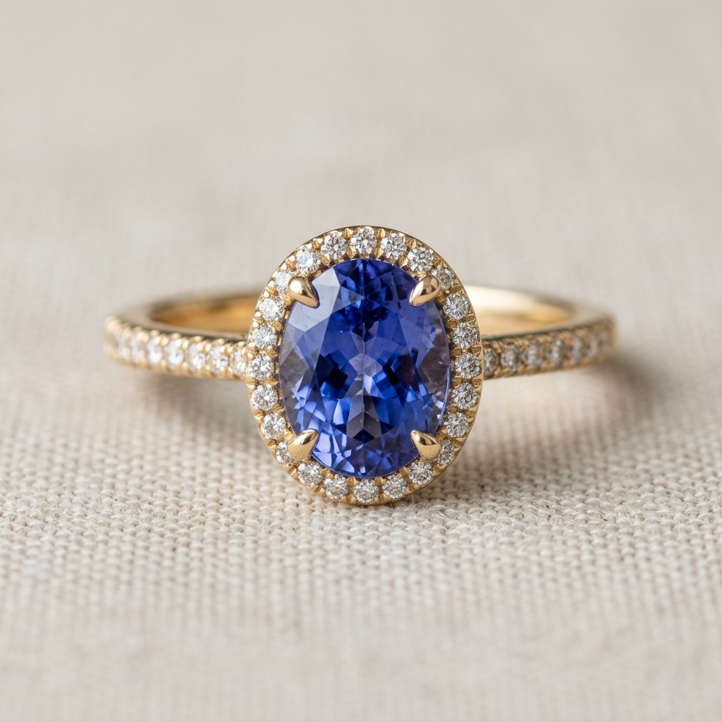 private label 10K yellow gold tanzanite engagement ring supplier — custom jewelry manufacturing photo 1