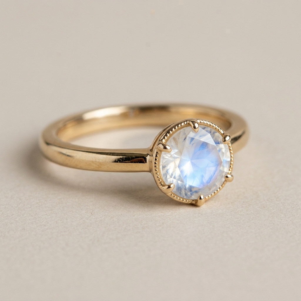 private label 10K yellow gold moonstone engagement ring supplier — custom jewelry manufacturing photo 1