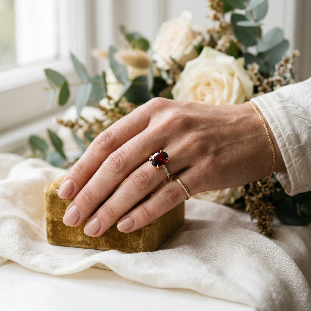 custom 9K yellow gold garnet engagement ring — Alpha Jewelry Blog Image 2 custom 9K yellow gold garnet engagement ring — custom jewelry manufacturing photo 2