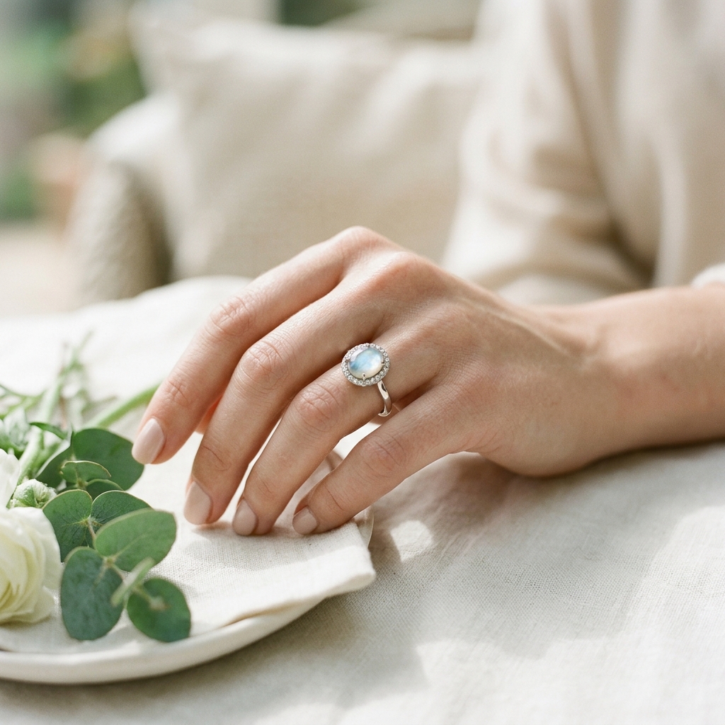 custom 9K white gold mother of pearl engagement ring — Alpha Jewelry Blog… custom 9K white gold mother of pearl engagement ring — custom jewelry manufacturing photo 2