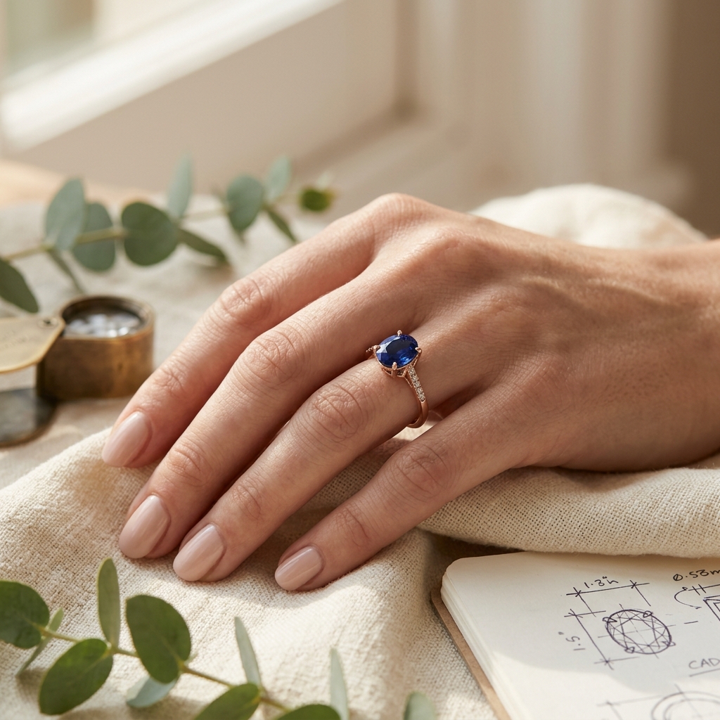 custom CAD design for 9K rose gold sapphire engagement ring — Alpha Jewelry… custom CAD design for 9K rose gold sapphire engagement ring — custom jewelry manufacturing photo 2