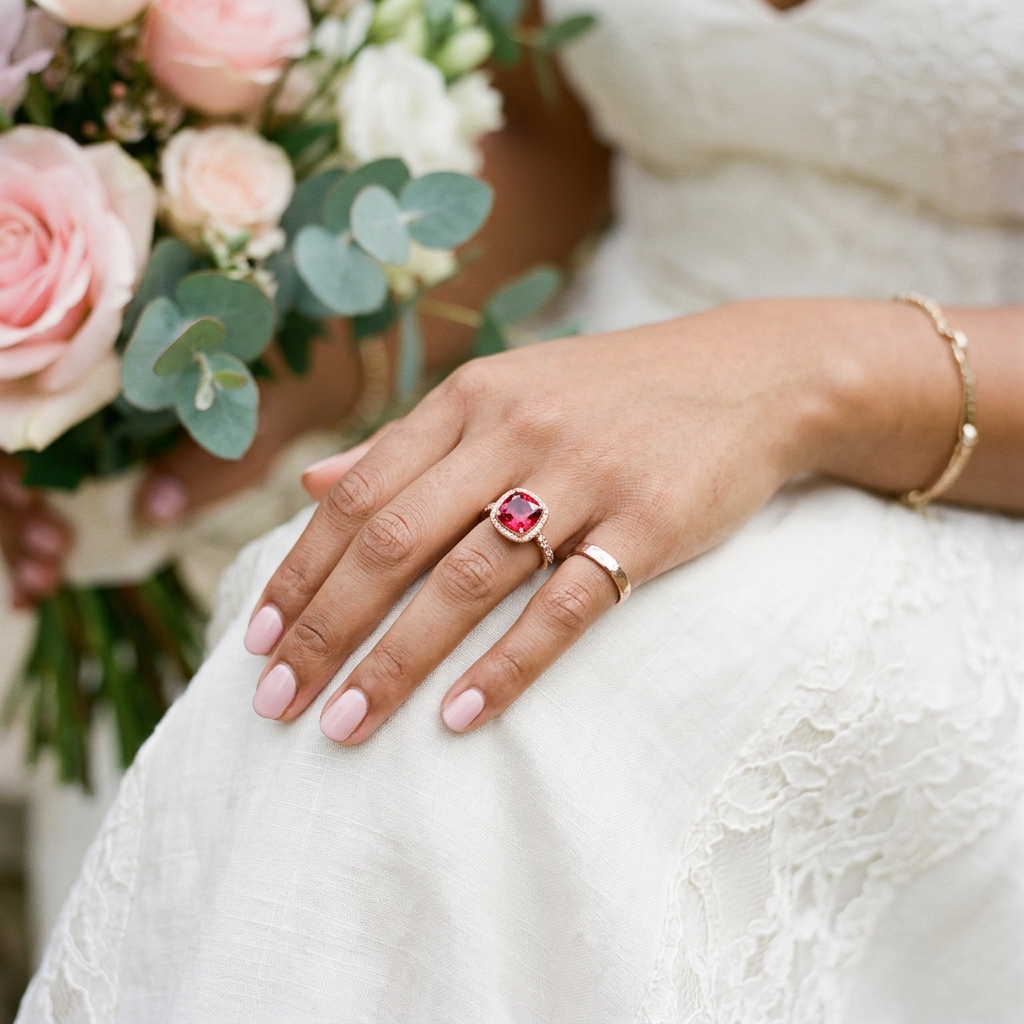 custom 9K rose gold spinel engagement ring — custom jewelry manufacturing photo 2
