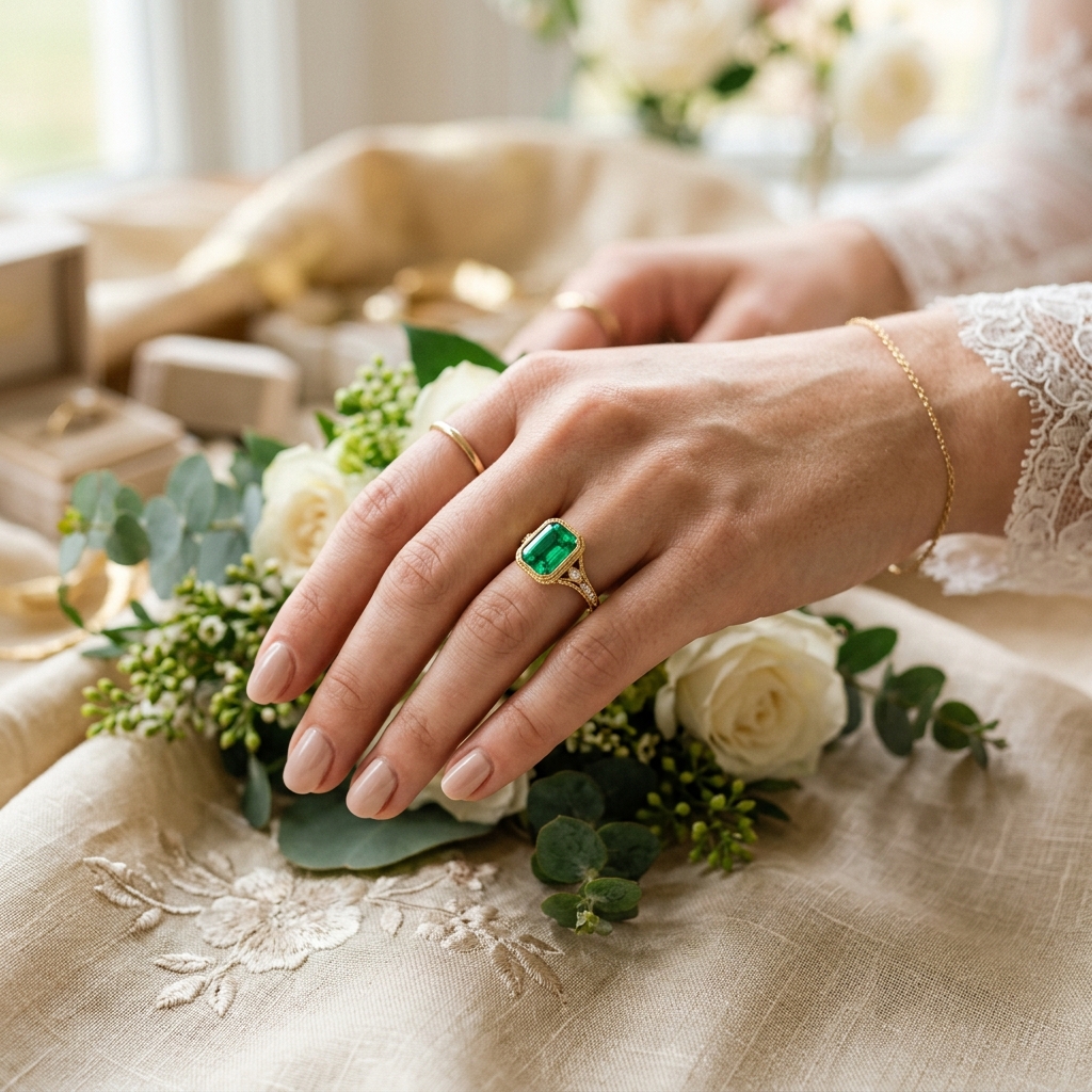 custom 10K yellow gold lab emerald engagement ring — Alpha Jewelry Blog Image 2 custom 10K yellow gold lab emerald engagement ring — custom jewelry manufacturing photo 2