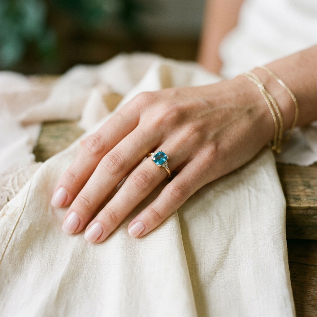 custom 10K yellow gold blue topaz engagement ring — Alpha Jewelry Blog Image 2 custom 10K yellow gold blue topaz engagement ring — custom jewelry manufacturing photo 2