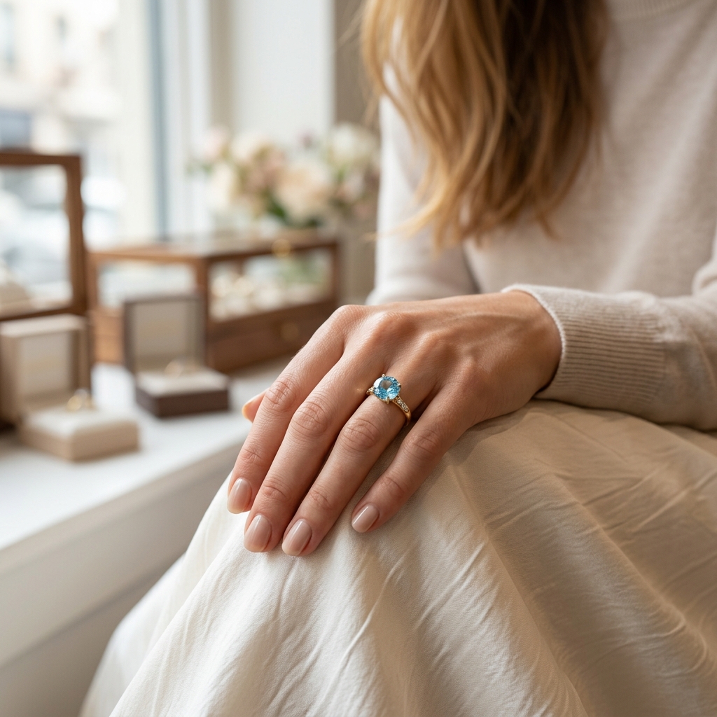 private label 10K yellow gold blue topaz engagement ring supplier — Alpha… private label 10K yellow gold blue topaz engagement ring supplier — custom jewelry manufacturing photo 2