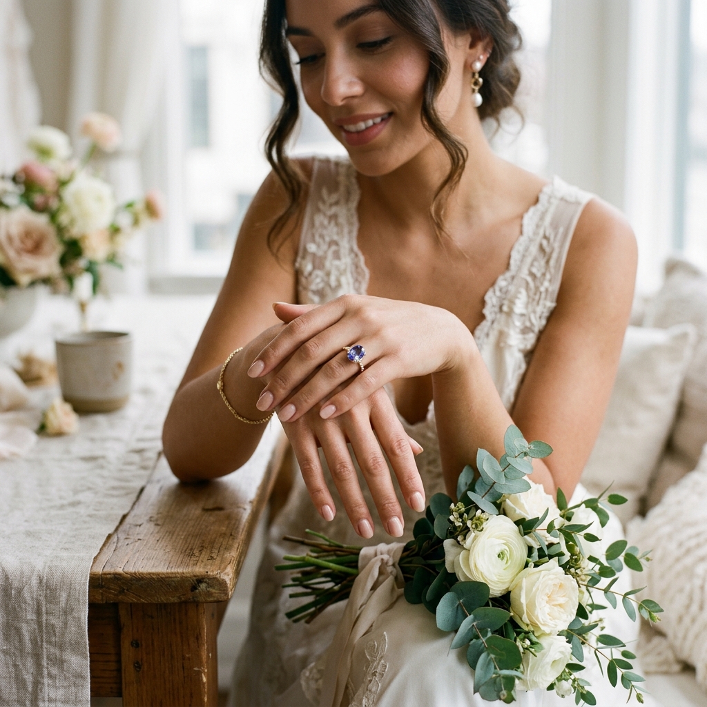 custom 10K yellow gold tanzanite engagement ring — custom jewelry manufacturing photo 2