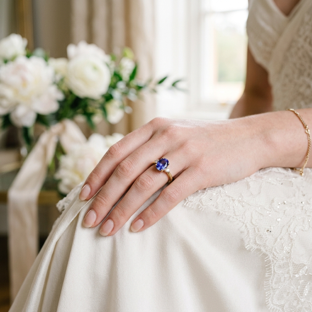 private label 10K yellow gold tanzanite engagement ring supplier — custom jewelry manufacturing photo 2