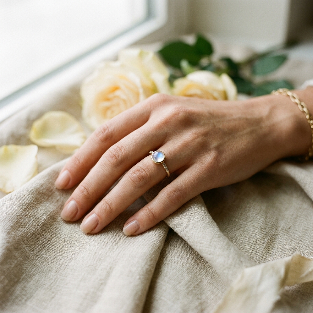 custom 10K yellow gold moonstone engagement ring — Alpha Jewelry Blog Image 2 custom 10K yellow gold moonstone engagement ring — custom jewelry manufacturing photo 2