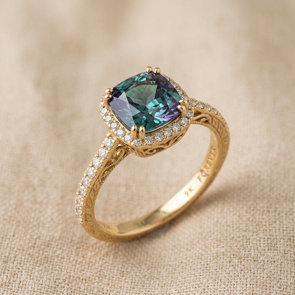 custom 9K yellow gold natural gemstone engagement ring — custom jewelry manufacturing photo 1