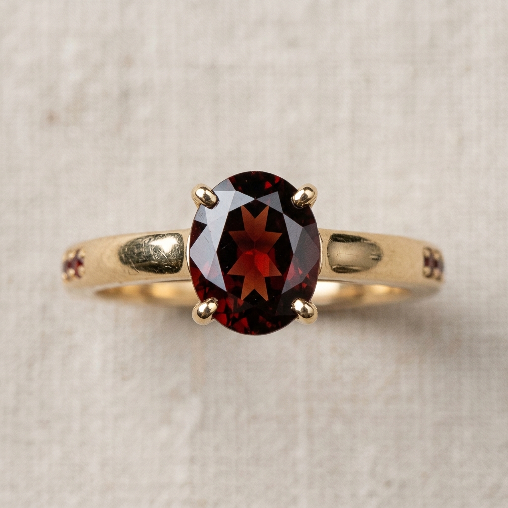 OEM 9K yellow gold garnet engagement ring manufacturer — custom jewelry manufacturing photo 1