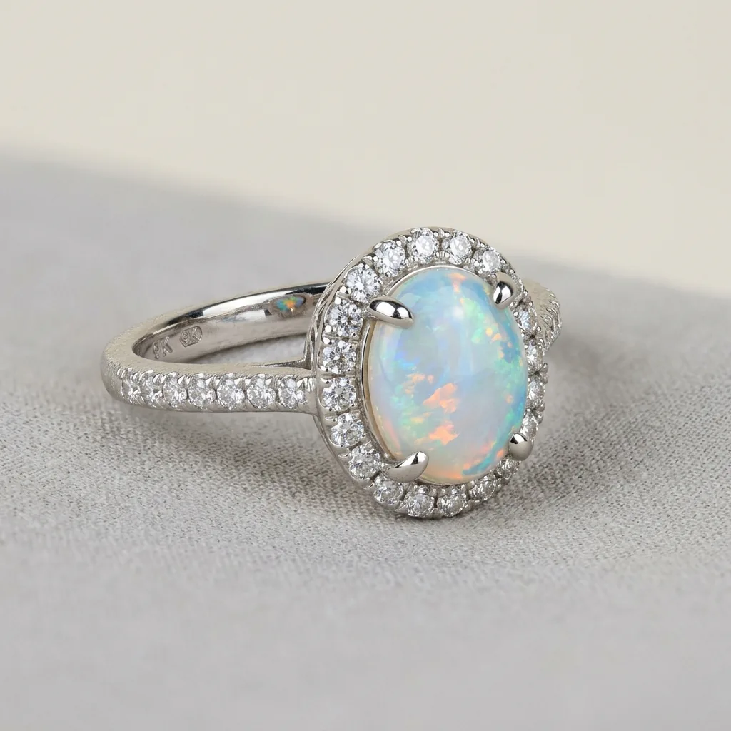 custom 9K white gold opal engagement ring custom jewelry manufacturing photo