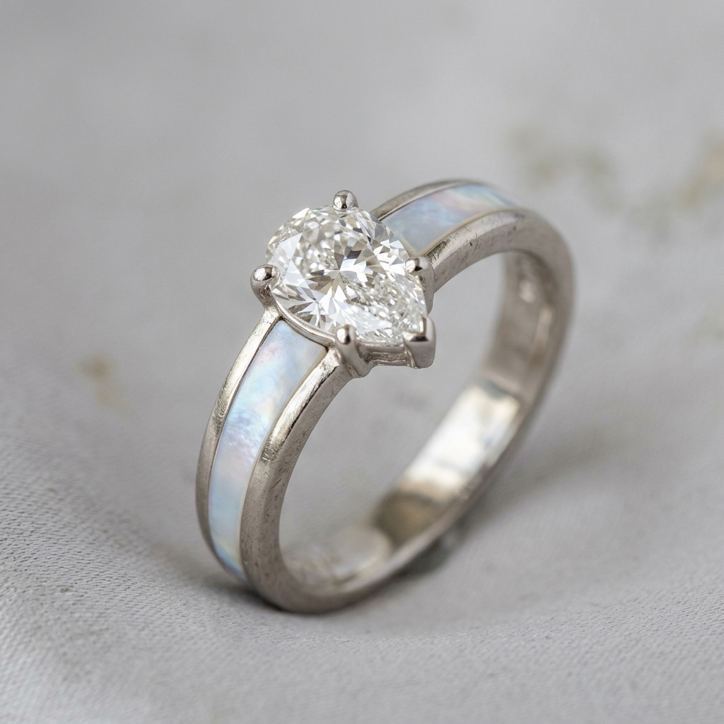 OEM 9K white gold mother of pearl engagement ring manufacturer — custom jewelry manufacturing photo 1