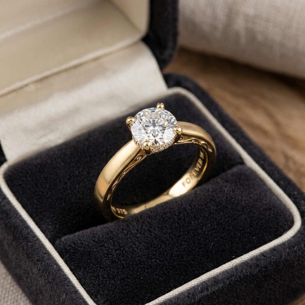 Custom 9K yellow gold lab-grown diamond promise ring by Alpha Jewelry