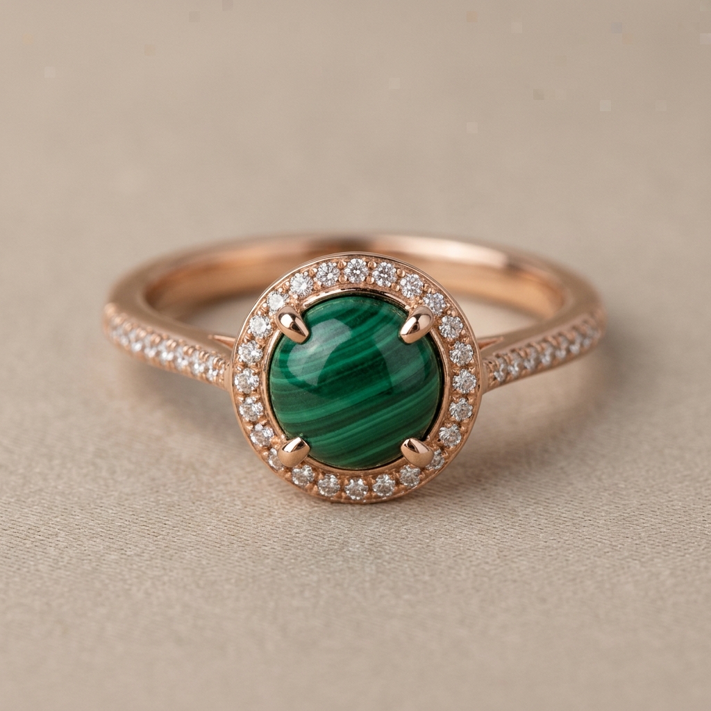 private label 9K rose gold malachite engagement ring supplier — custom jewelry manufacturing photo 1