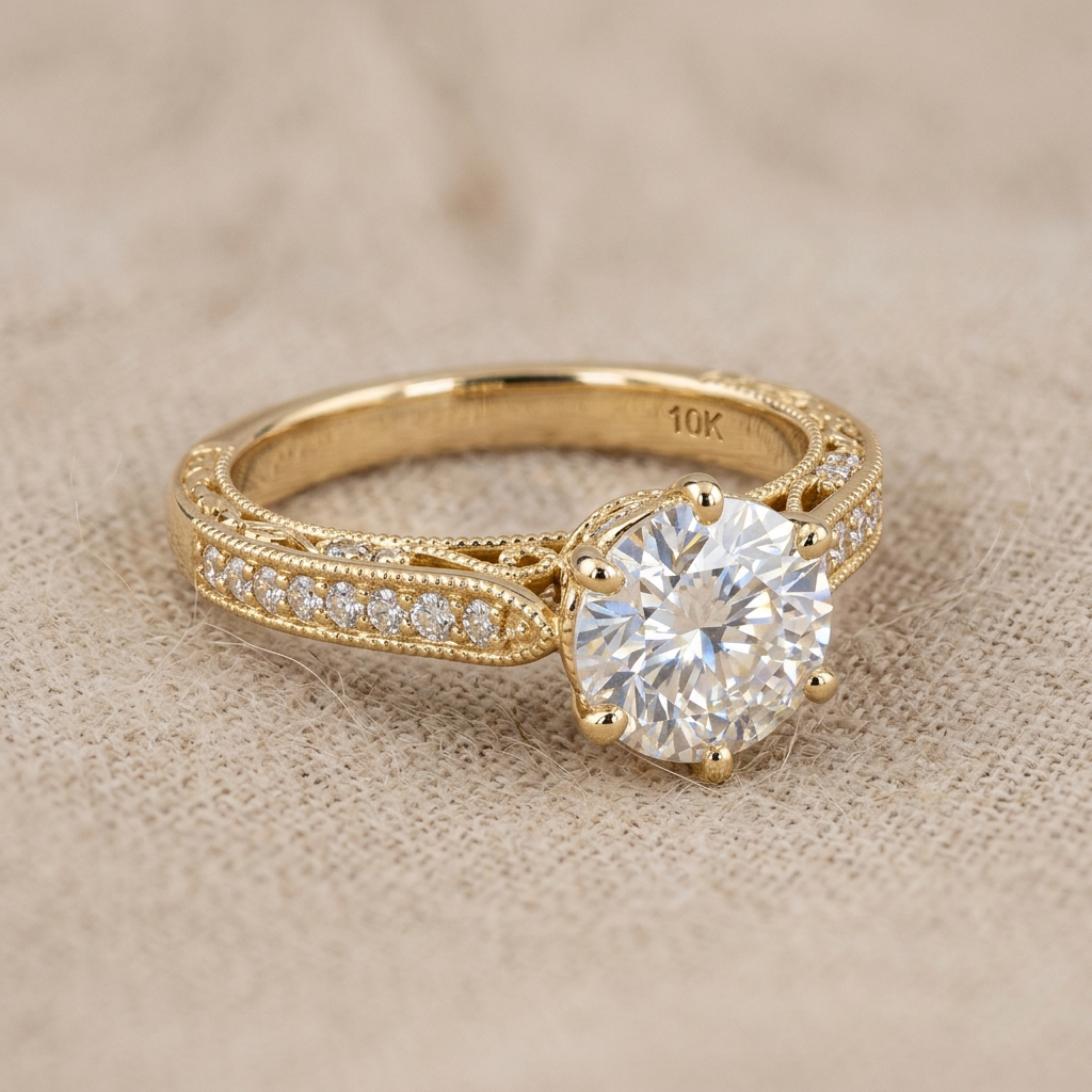 OEM 10K yellow gold moissanite engagement ring manufacturer — custom jewelry manufacturing photo 1