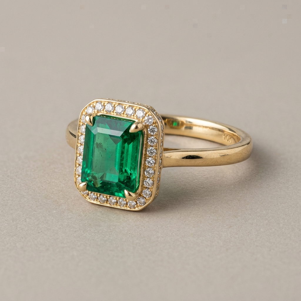 OEM 10K yellow gold lab emerald engagement ring manufacturer — custom jewelry manufacturing photo 1