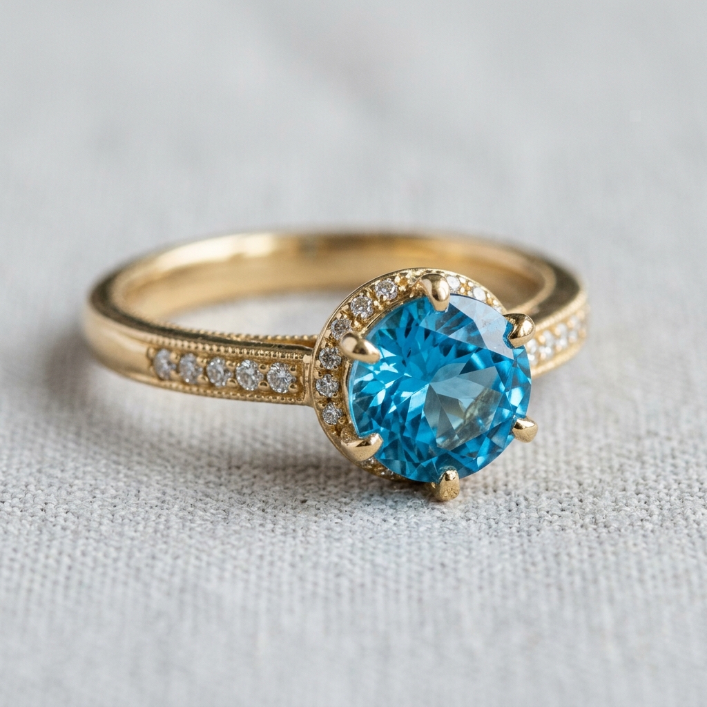 OEM 10K yellow gold blue topaz engagement ring manufacturer — custom jewelry manufacturing photo 1