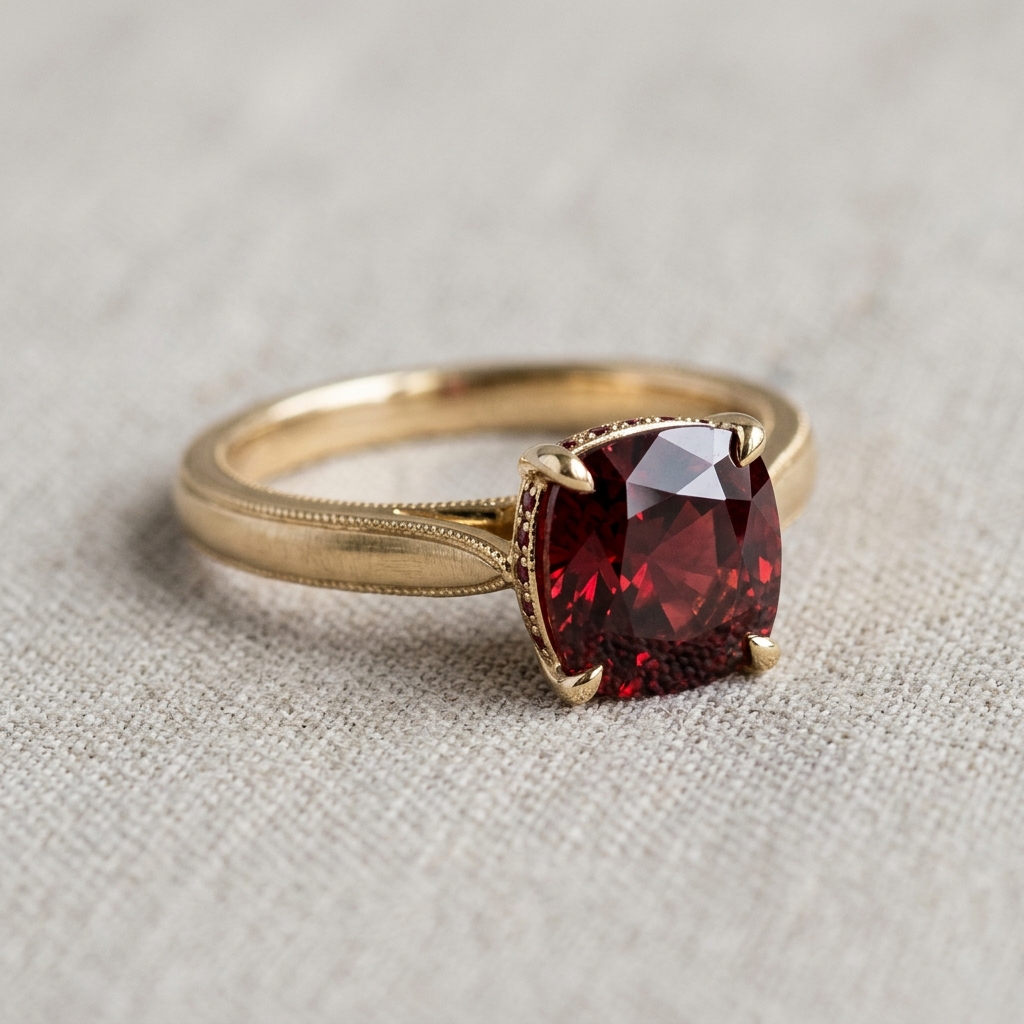 custom 10K yellow gold spinel engagement ring — custom jewelry manufacturing photo 1