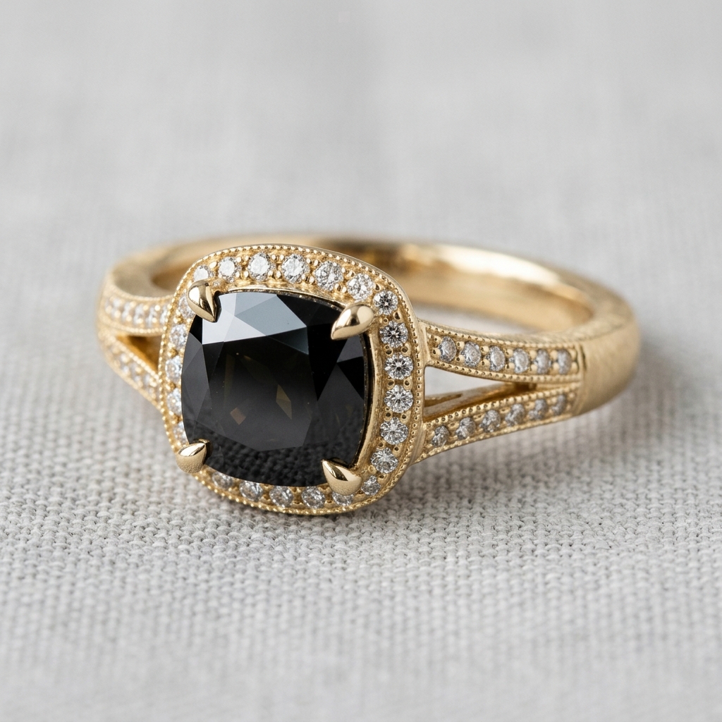 private label 10K yellow gold black spinel engagement ring supplier — custom jewelry manufacturing photo 1