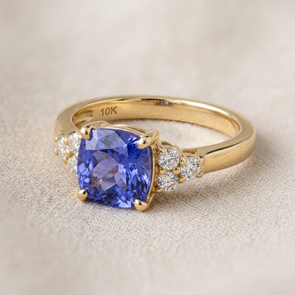 OEM 10K yellow gold tanzanite engagement ring manufacturer — custom jewelry manufacturing photo 1