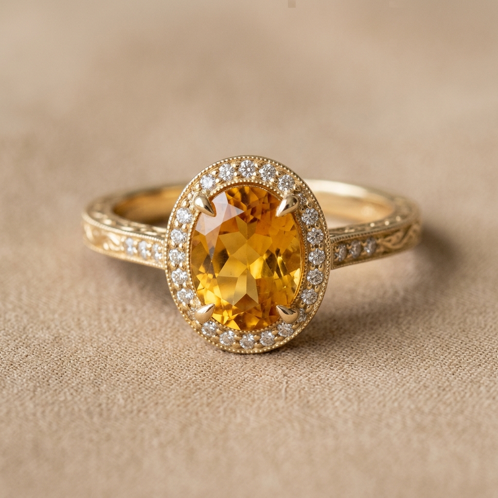 custom 10K yellow gold citrine engagement ring — custom jewelry manufacturing photo 1