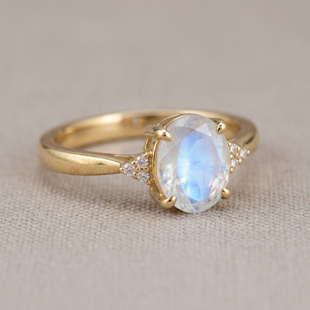 OEM 10K yellow gold moonstone engagement ring manufacturer — custom jewelry manufacturing photo 1