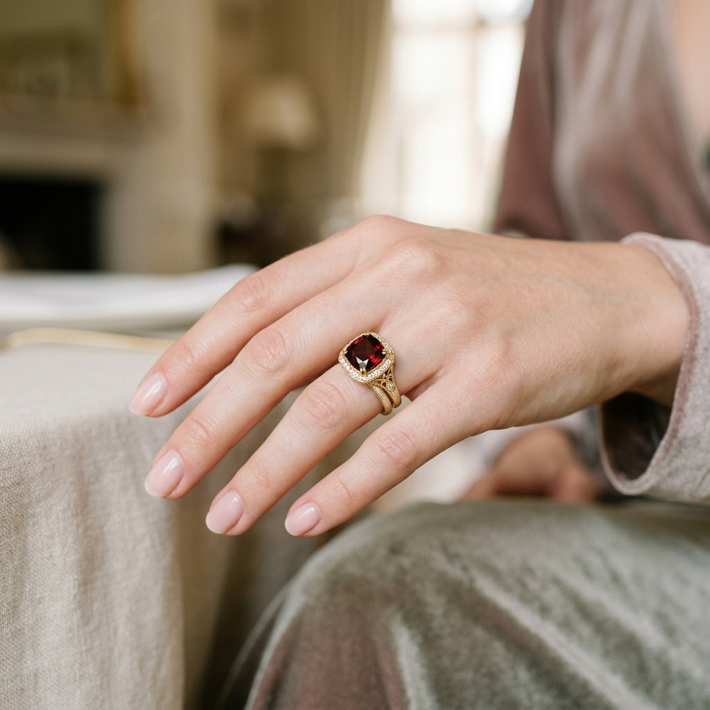 OEM 9K yellow gold garnet engagement ring manufacturer — Alpha Jewelry Blog… OEM 9K yellow gold garnet engagement ring manufacturer — custom jewelry manufacturing photo 2
